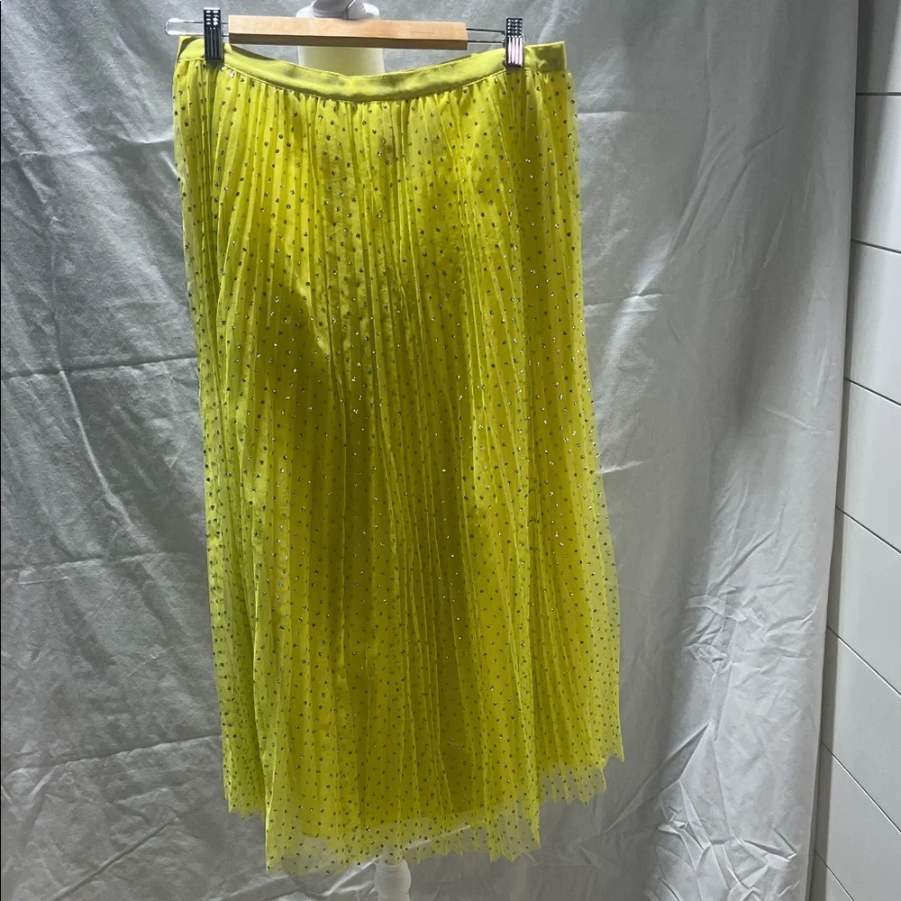 J CREW Elegant/Stunning Yellow Tulle w/blue glitter spots Pleated Skirt size 8 - Picture 2 of 6